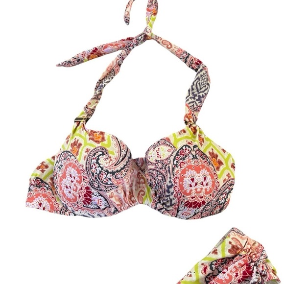 Victoria’s Secret Heavenly 3PC Fold Over Paisley Bikini Tankini M Halter Style - Picture 11 of 13